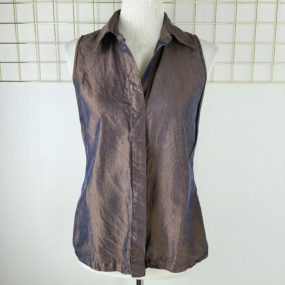 Express Compagnie Internationale Silk Iridescent Bronze Whimsigoth Vintage Top